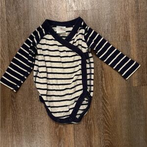 Hanna Andersson Navy and White Striped Kimono Style Bodysuit